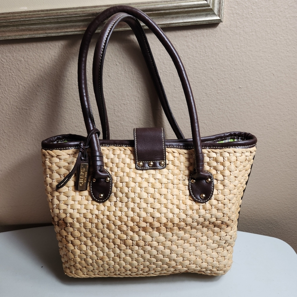 Chaps Straw Basket Weave Handbag Purse - Picture 3 of 8